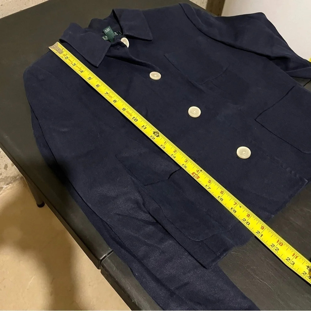 Lauren Ralph Lauren Women's Navy Blue 100% Linen Lined Blazer Size 8 Nautical - Picture 8 of 9